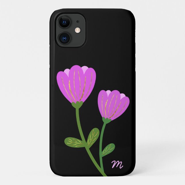 Coques Case-Mate iPhone Fleurs roses sur boîtier de téléphone noir (Dos)