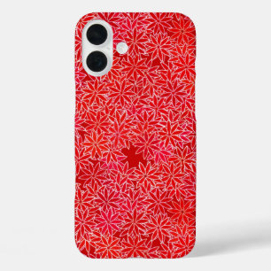 Coque Pour iPhone 16 Plus Fleurs rouges et coralliennes, arrière - plan roug