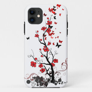 Coque iPhone 11 Fleurs rouges et noires