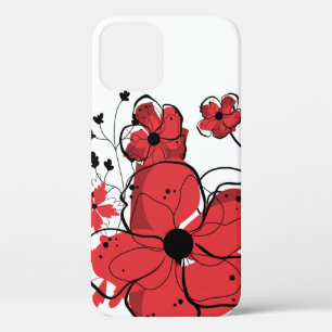 Coque Case-Mate iPhone Fleurs rouges et noires Girly modernes