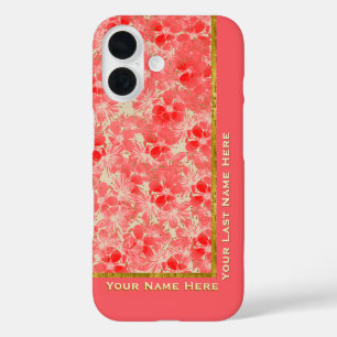 Coque Pour iPhone 16 Fleurs rouges pastel sur la crème - Personnalisé