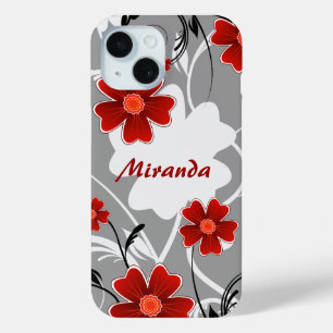 Coque Pour iPhone 15 Fleurs rouges personnalisées et silhouette