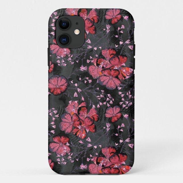 Coques Case-Mate iPhone Fleurs rouges sur un arrière - plan gris-noir. (Dos)