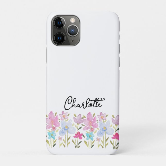 Coques Case-Mate iPhone Fleurs sauvages aquarelle mignonnes avec monogramm (Dos)