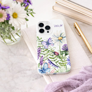 Coque Case-Mate iPhone Fleurs sauvages avec monogramme de papillon
