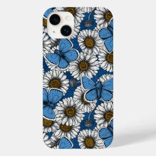 Coque Case-Mate iPhone Fleurs sauvages blanches et papillons bleus