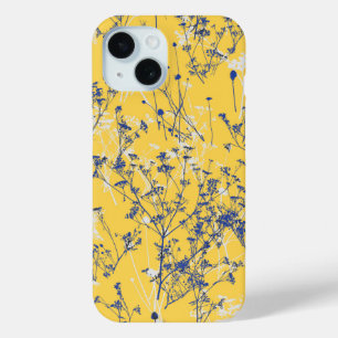 Coque Case-Mate iPhone Fleurs sauvages bleus Abstraits modernes sur Jaune