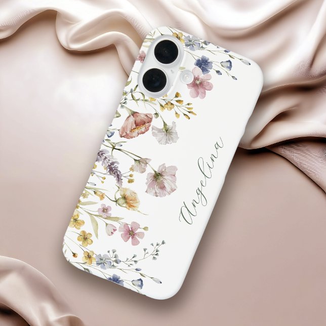 Coques Case-Mate iPhone Fleurs sauvages Boho aquarelle florale avec n'impo (Personalize with your name or other text.)