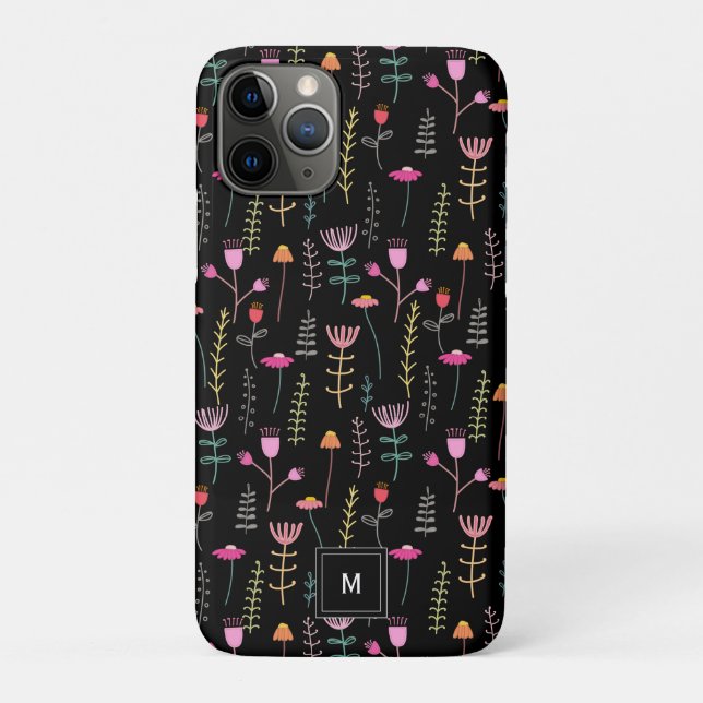 Coques Case-Mate iPhone Fleurs sauvages de néon sur noir, (Dos)