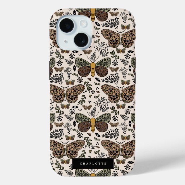 Coques Case-Mate iPhone Fleurs sauvages de papillon de nuit bohème moderne (Verso)