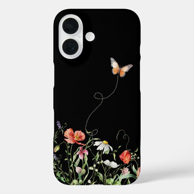 Coques Case-Mate iPhone Fleurs sauvages et papillon en noir (Verso)