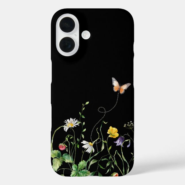 Coques Case-Mate iPhone Fleurs sauvages et papillon en noir (Verso)