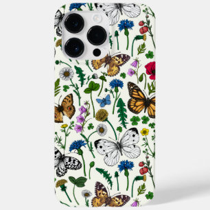 Coque Case-Mate iPhone Fleurs sauvages et papillons sur blanc