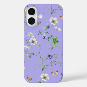 Coque Pour iPhone 16 Fleurs sauvages et papillons sur lavande