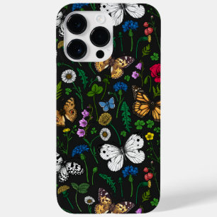 Coque Case-Mate iPhone Fleurs sauvages et papillons sur le noir