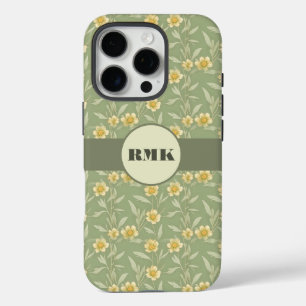 Coque iPhone 16 Pro Fleurs sauvages jaunes sur vert