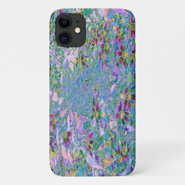 Coques Case-Mate iPhone Fleurs sauvages rétro violettes, vertes et bleues  (Dos)
