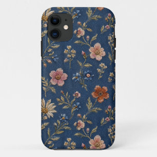 Case-Mate iPhone Case Fleurs sauvages simples brodées sur fond de denim