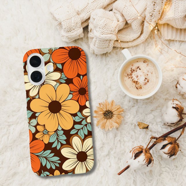Coques Case-Mate iPhone Fleurs Super rétro Florales Brown Jaune Orange (Retro Groovy Floral Flowers Brown Orange Yellow Beige Blue iPhone case)