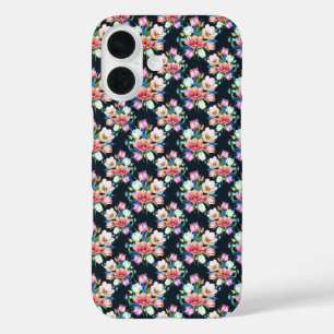 Coque Pour iPhone 16 Fleurs Sur Noir