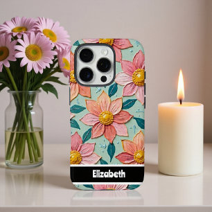 Coque iPhone 16 Pro Fleurs texturées personnalisables Couverture télép