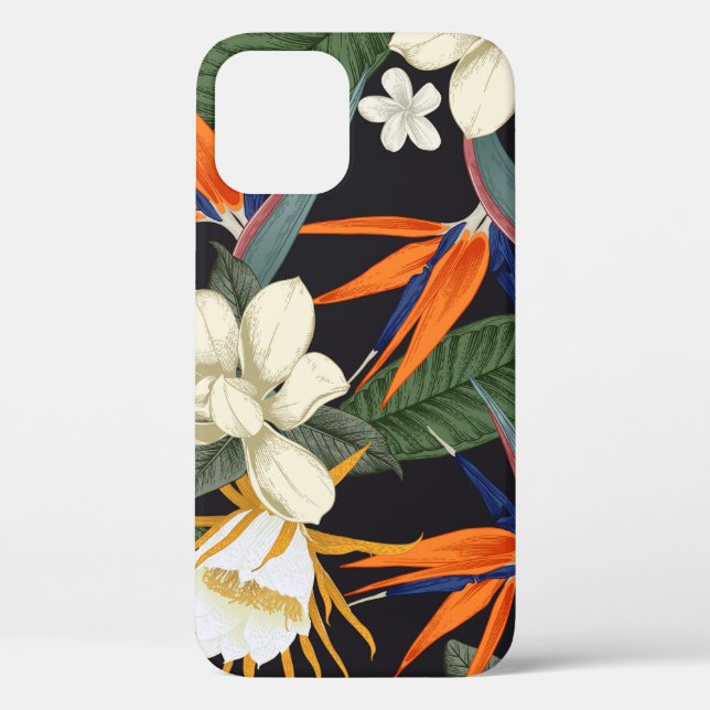 Coques Case-Mate iPhone Fleurs tropicales, arrière - plan foncé, sans cout (Verso)