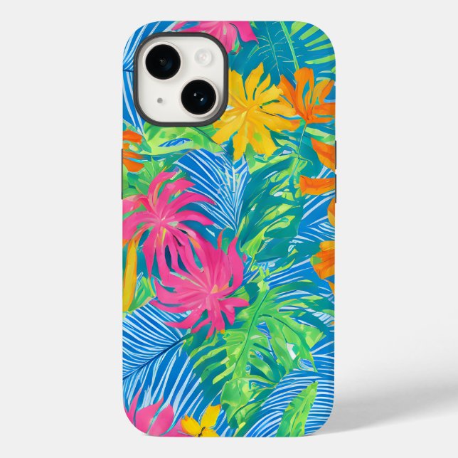 Coques Case-Mate iPhone Fleurs tropicales colorées et Feuilles (Verso)