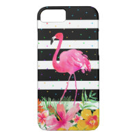 Fleurs tropicales et bandes noires du Flamant rose