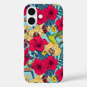 Coque Pour iPhone 16 Fleurs tropicales et colibri - Botanica d'été