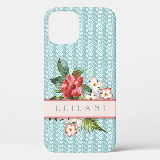 Coques Case-Mate iPhone Fleurs tropicales | Ocean Wave Aqua/Coral Custom (Verso)
