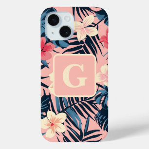Coque Case-Mate iPhone Fleurs tropicales rose personnalisées Monogramme