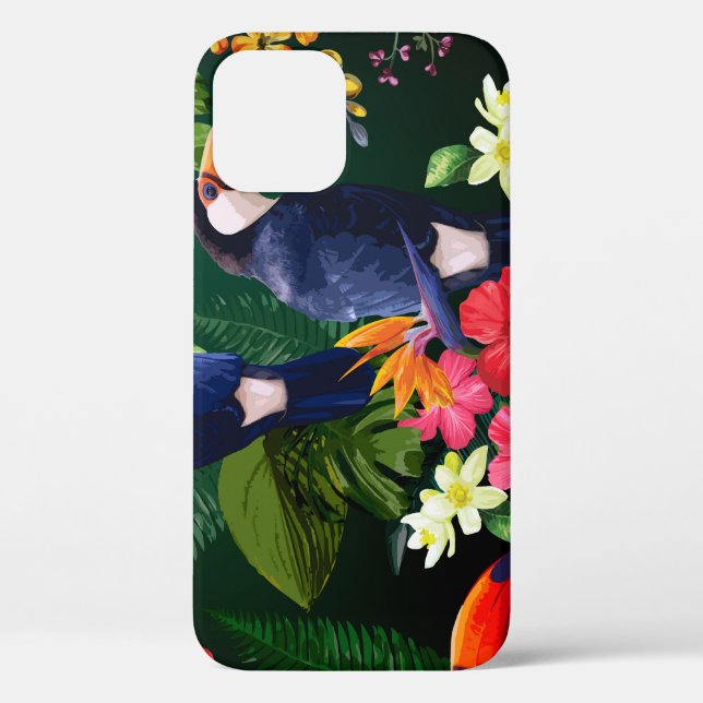 Coques Case-Mate iPhone Fleurs tropicales, toucan : arrière - plan floral. (Verso)