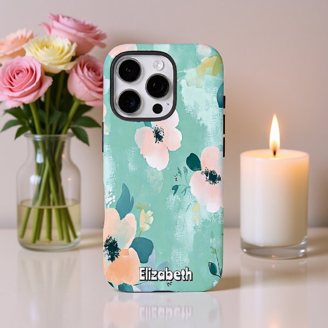 Coques Case-Mate iPhone Fleurs Turquoises et roses (Créateur téléchargé)