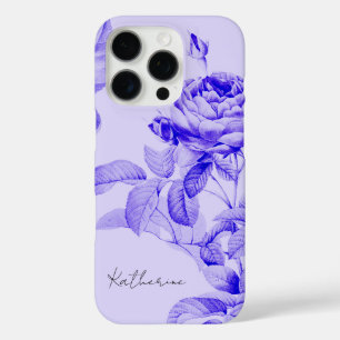 Coque iPhone 16 Pro Fleurs végétales vintages Purple Elégant