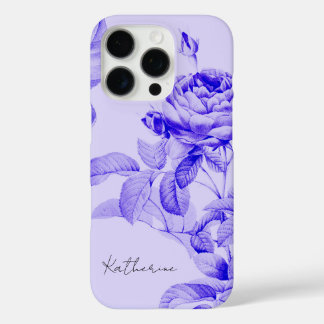 Coque iPhone 16 Pro Fleurs végétales vintages Purple Elégant