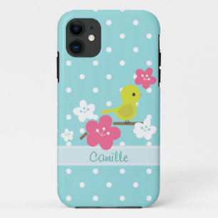 Coque Case-Mate Pour iPhone Fleurs vertes d'oiseau et de cerise