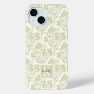 Coque Case-Mate iPhone Fleurs vertes sereines monogrammées