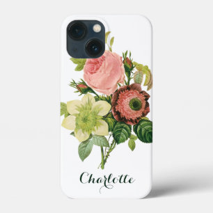 iPhone 13 Mini Coque Fleurs Vintage, Anémones Roses Clematis par Redout