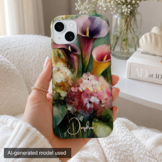 Coque Case-Mate iPhone Fleurs Vintage Rose et Violet Personnalisé