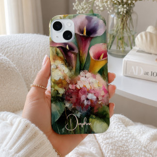Coque Case-Mate iPhone Fleurs Vintage Rose et Violet Personnalisé