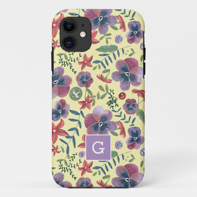 Coques Case-Mate iPhone Fleurs Violets fleuris tout-imprimé monogramme Cas (Dos)