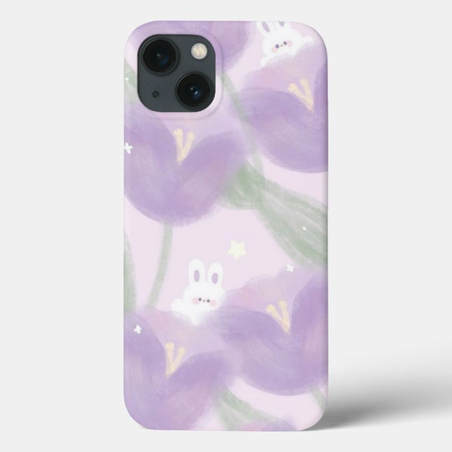 Coques Case-Mate iPhone Fleurs violettes avec un petit lapin (Verso)