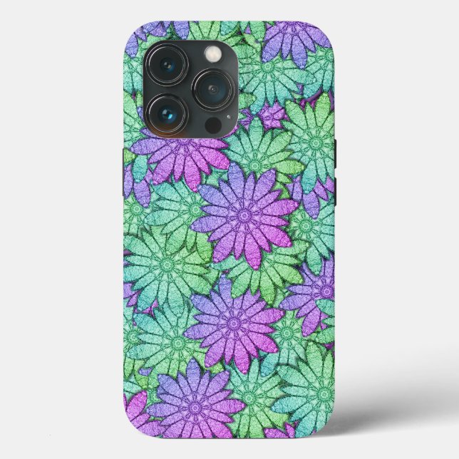 Coques Case-Mate iPhone Fleurs violettes et vertes uniques (Verso)