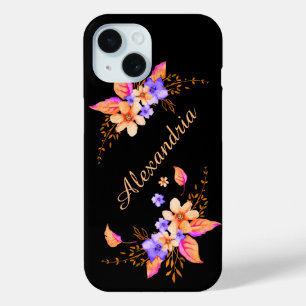 Coque Case-Mate iPhone Fleurs violettes jaunes Motif d'aquarelle Abstrait