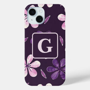 Coque Case-Mate iPhone Fleurs violettes peintes à la main monogramme pers