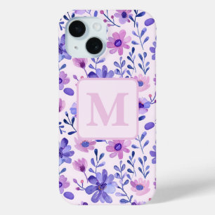 Coque Case-Mate iPhone Fleurs violettes peintes à la main monogramme pers