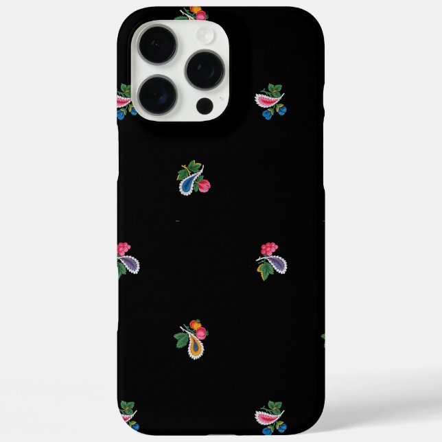 Coques Case-Mate iPhone Fleurs vives, feuilles et paisleys noirs (Verso)