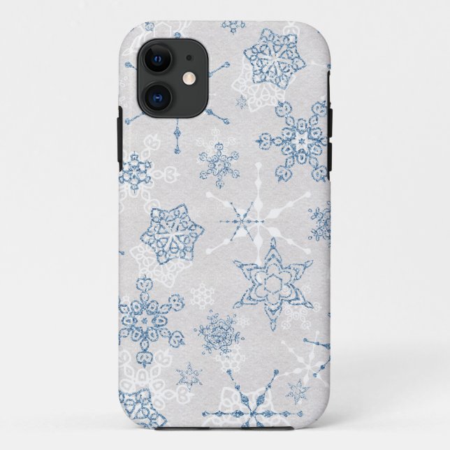 Coques Case-Mate iPhone Flocon de neige bleu et argenté élégant d'hiver (Dos)