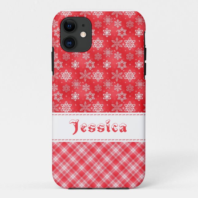 Coques Case-Mate iPhone Flocon de neige de vacances Rouge & Blanc pour iPh (Dos)