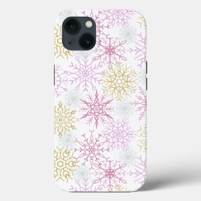 Coques Case-Mate iPhone Flocon de neige rose étincelant (Verso)